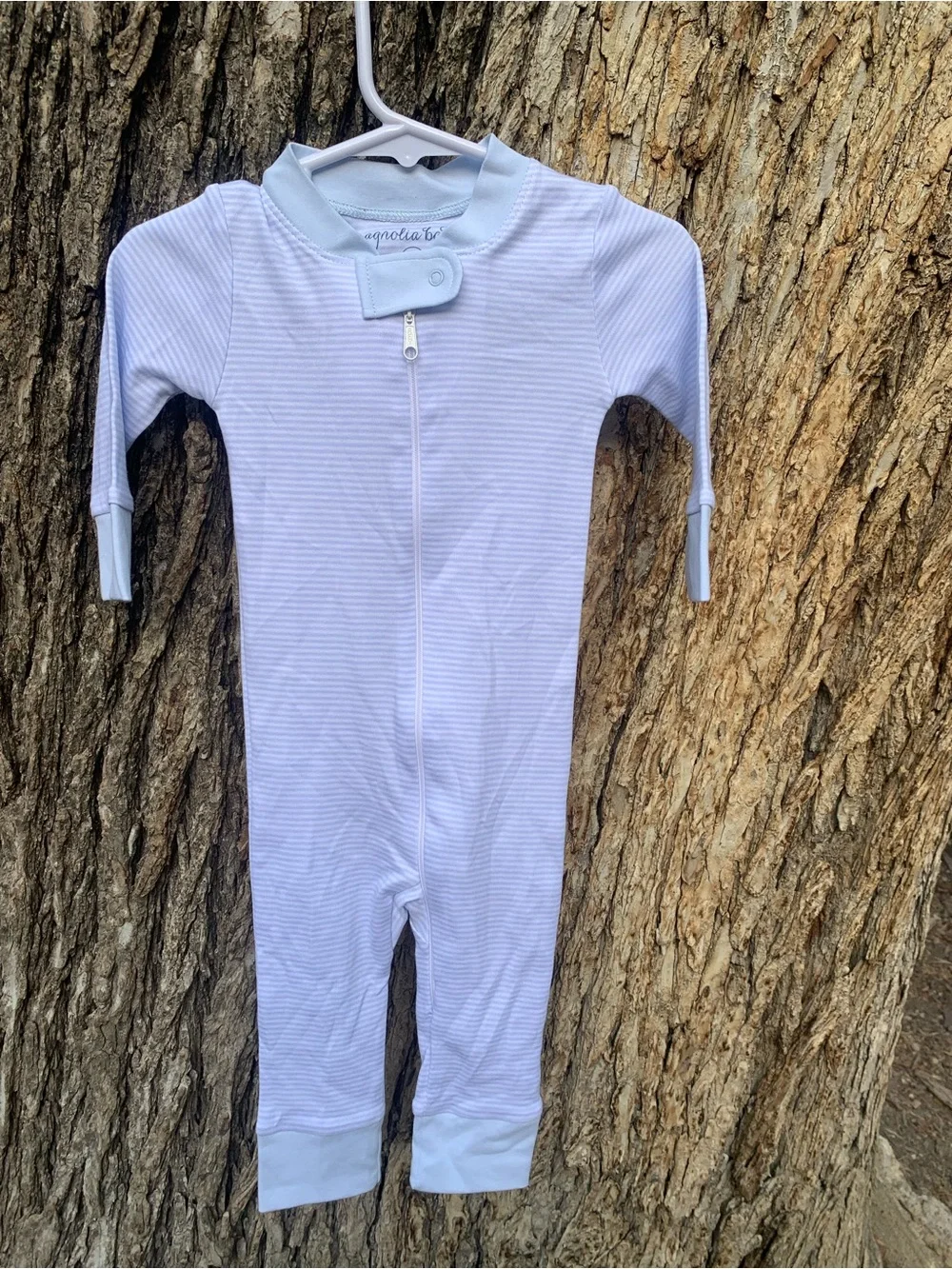 Classic Light Blue Striped Footed One-Piece for Kids